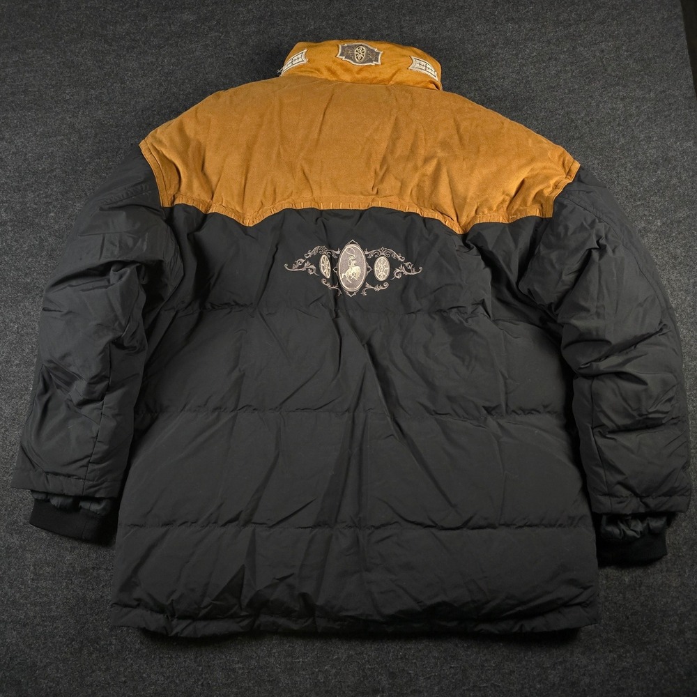 Vtg Bogner Suede Puffer Jacket Tan Black Western Embroidered Aspen Size 44 (L) - Picture 5 of 16